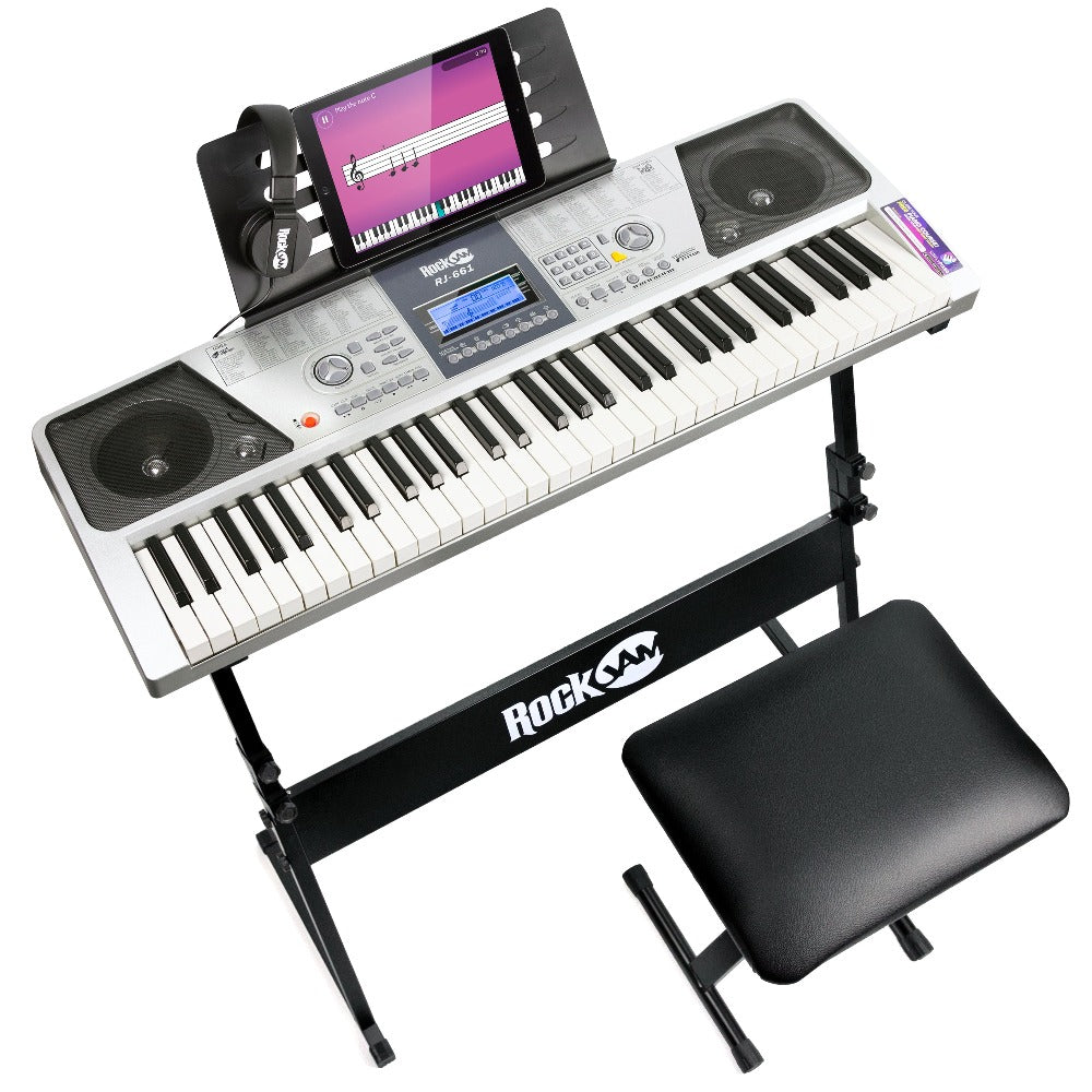 RockJam RJ661 61 Key Electronic Interactive Teaching Piano Keyboard with  Stand, Stool and Headphones 220 VOLTS NOT FOR USA